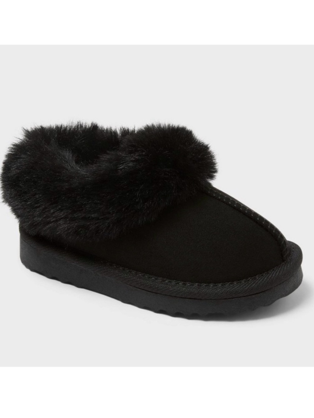 Cat & Jack  Kids Black Faux Fur Slip-On Bootie Slippers Size 9